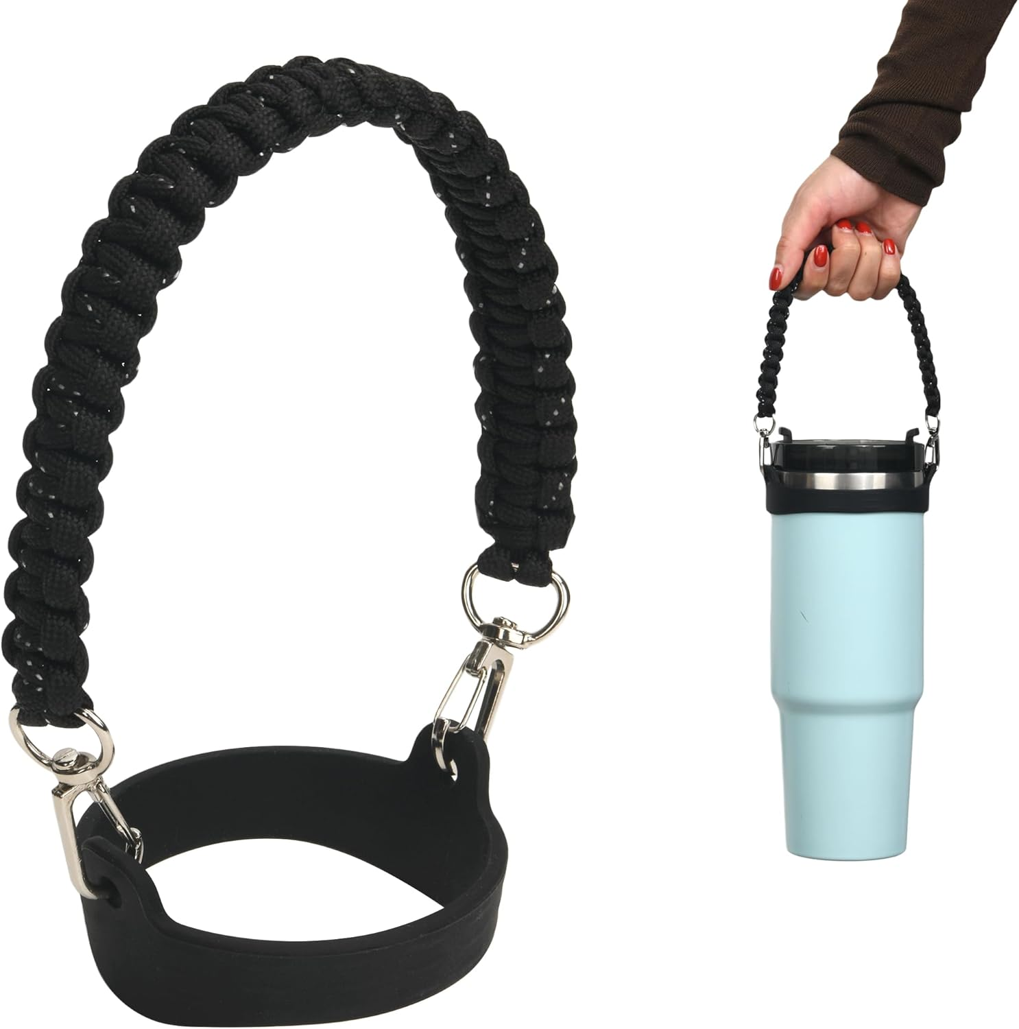 Wongeto Paracord Handle Strap For Stanley Cup & Water Bottles - Adjustable, Silicone Safety Ring, Rainbow Design