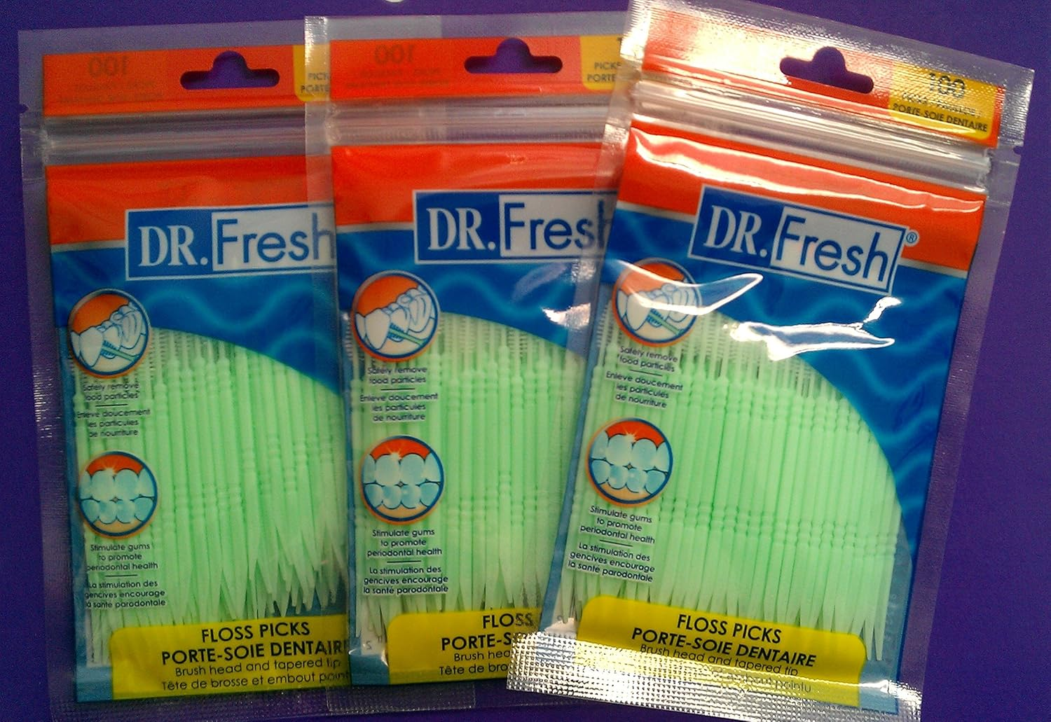 3 Pk X (100 Ct Each) 300 Total Soft Bristle Dental Floss Picks, Interdental Brush, Toothpicks, Flexible Deep Clean