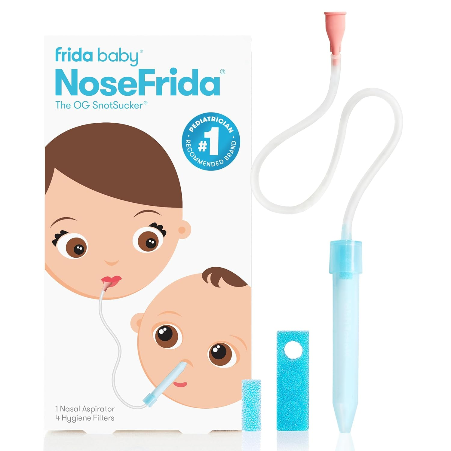 Frida Baby Nosefrida Snotsucker for Baby, Nasal Aspirator for Baby, Nose Sucker Baby Nasal Aspirator & 4 Hygiene Filters to Help Baby Breathe Easy