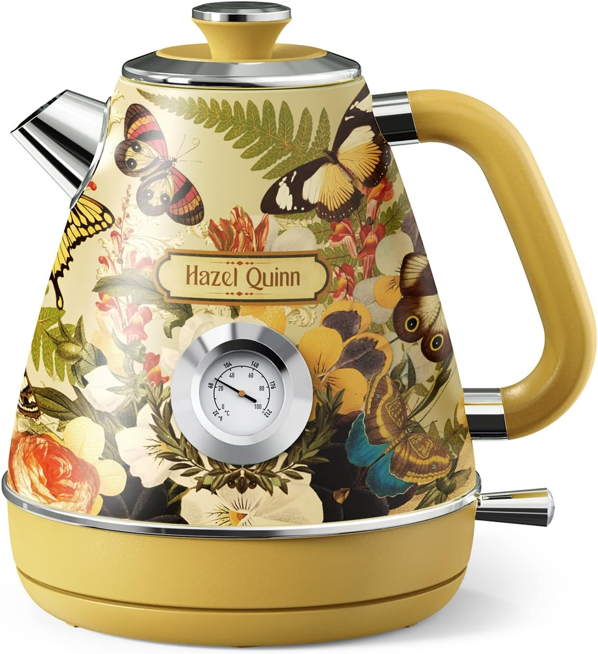 Hazel Quinn X Eduardo Recife Retro Electric Kettle, 1.7L - Floral | All Stainless Steel Interior, 2200W Fast Boiling, Retro Temperature Dial, Auto Shut-Off, Cordless, Bpa-Free for Tea & Coffee