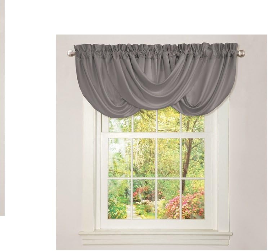 Lucia Elegant Waterfall Valance for Living Room Kitchen, and Bedroom, Soft Polyester Window Curtain, Single -Gray (42