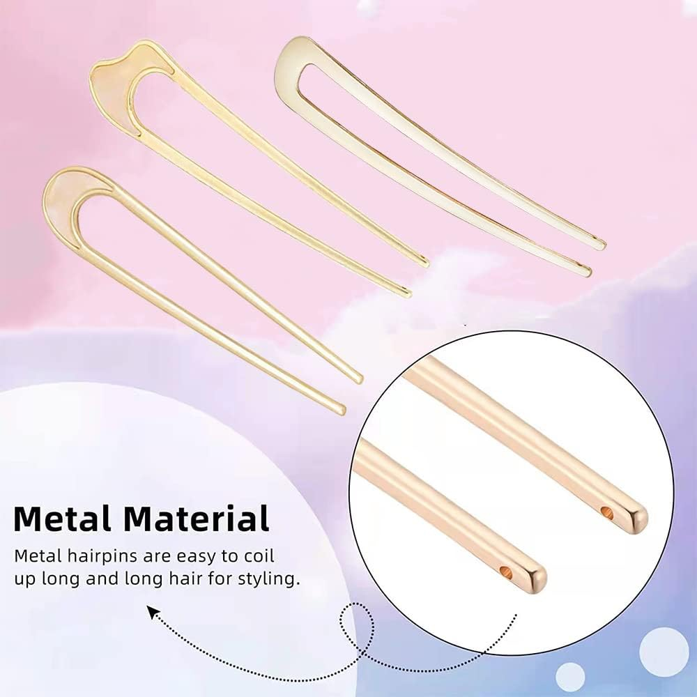 3 Pack U-Shaped Hair Pins French Hair Pin Bun Hair Sticks Chignon Gold Hair P... - Picture 7 of 14