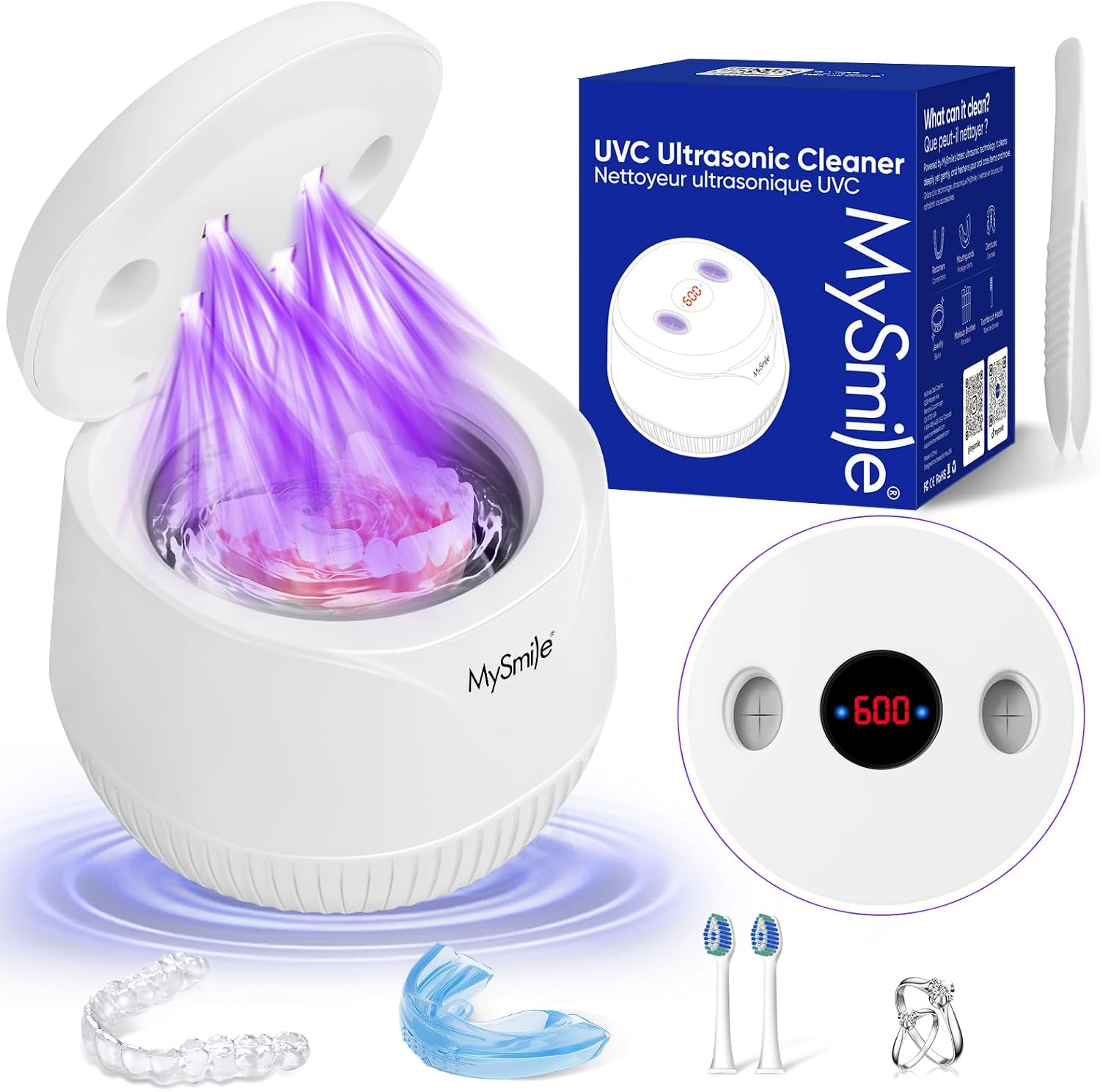Nettoyeur De Retenue À Ultrasons, 200ML, Nettoyeur De Prothèses Dentaires, 45 Khz Avec Minuterie Numérique Pour Prothèses Dentaires, Alignement, Protège-Dents (Blanc)