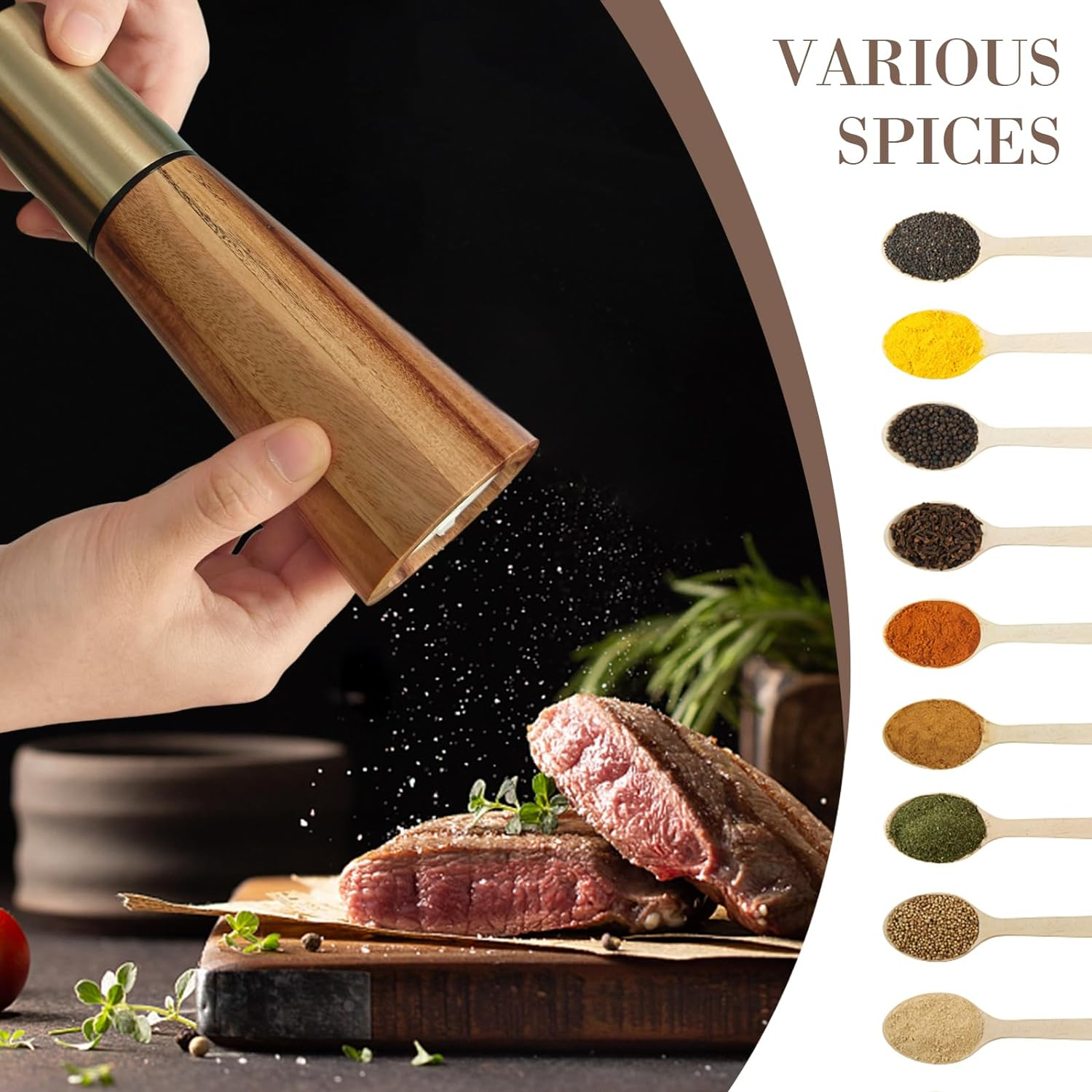 Gold Salt and Pepper Grinder Set,Salt and Pepper Grinder Set Wood,Gold Salt a... - Picture 5 of 13