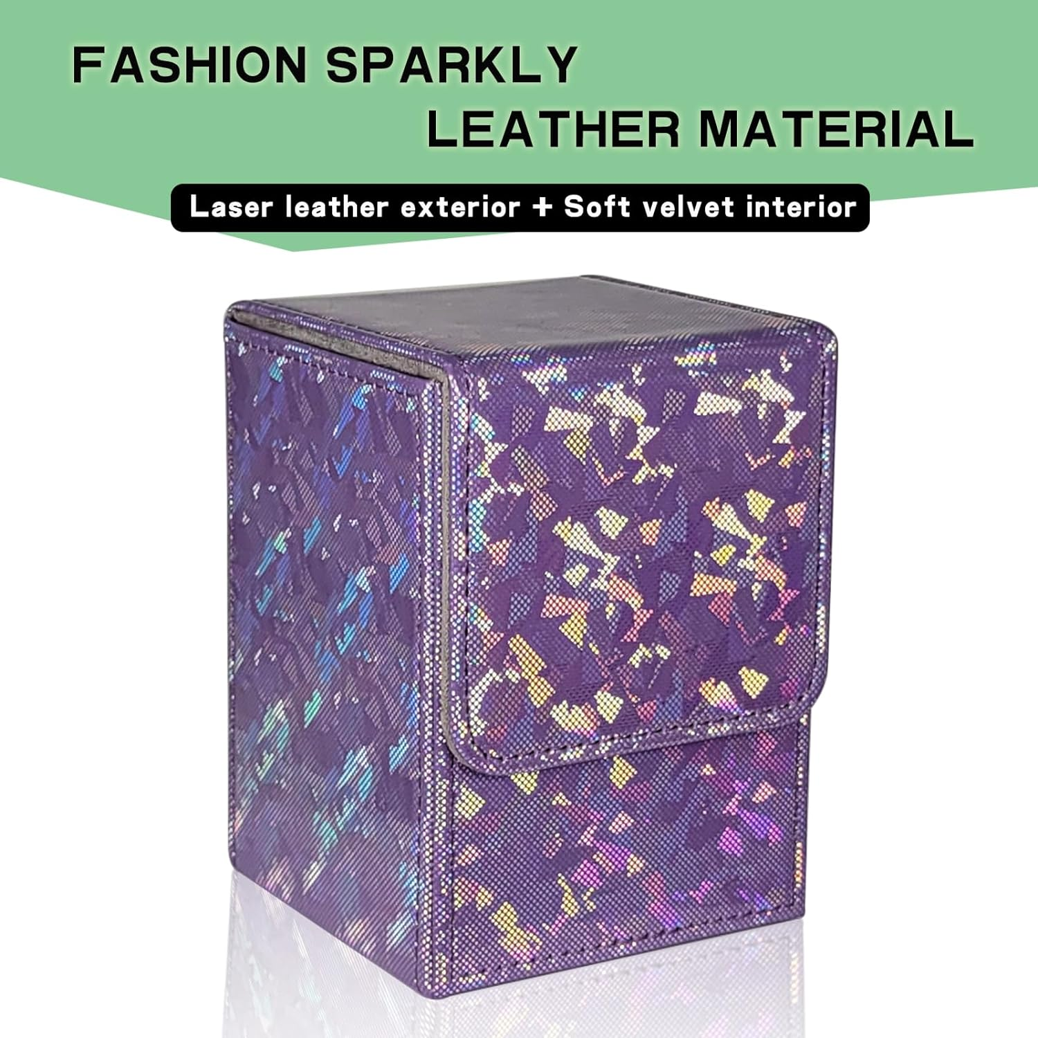 Dmoicols Sparkly Card Deck Box Holds 100+ Single Sleeved Cards ,Leather Card ... - Picture 3 of 19