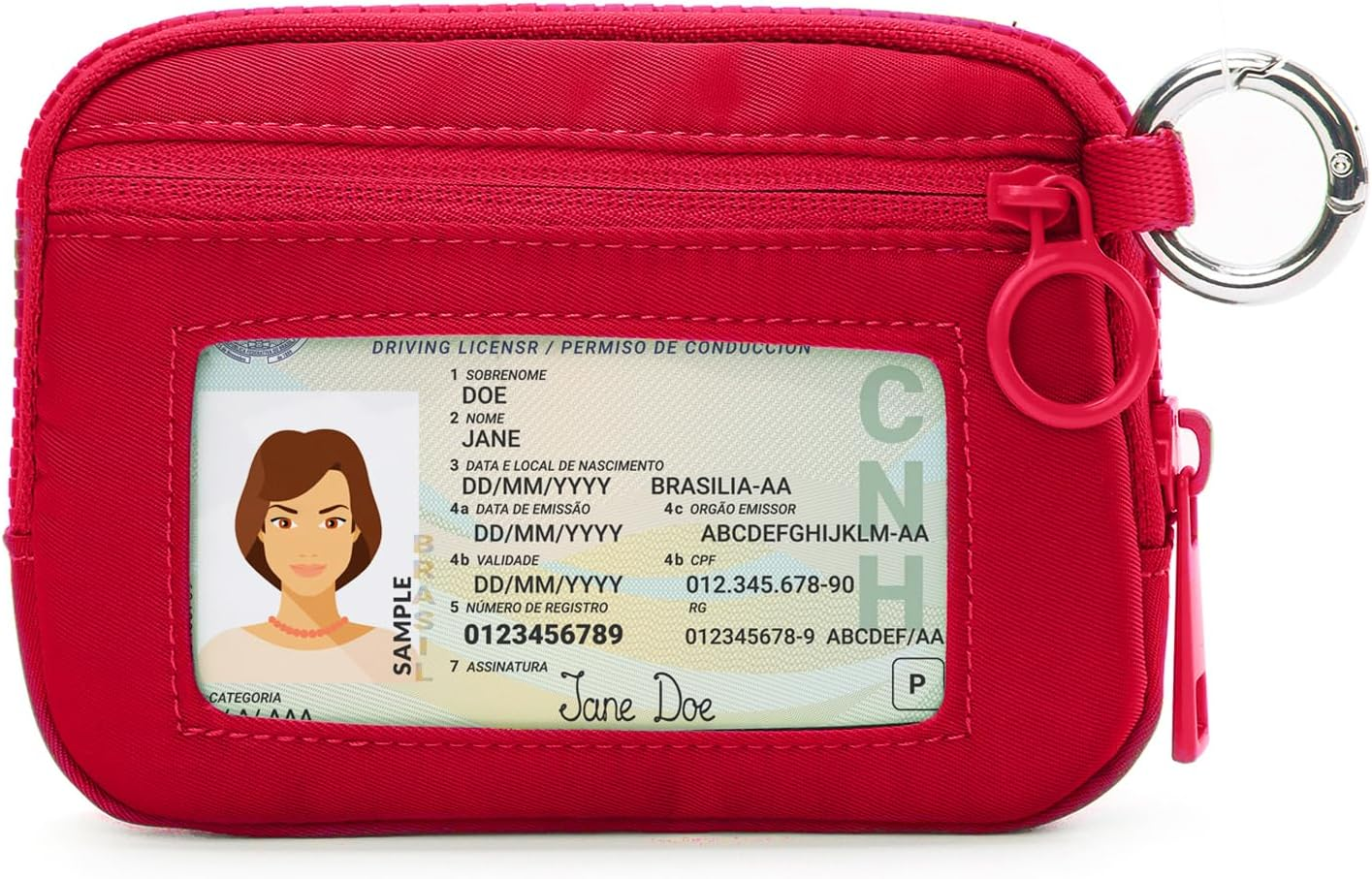 The Iris Wallet Zip Card Case with ID Window Purses for Women Coin Purse with Zipper Mini Portable Keychain Wallet, Red