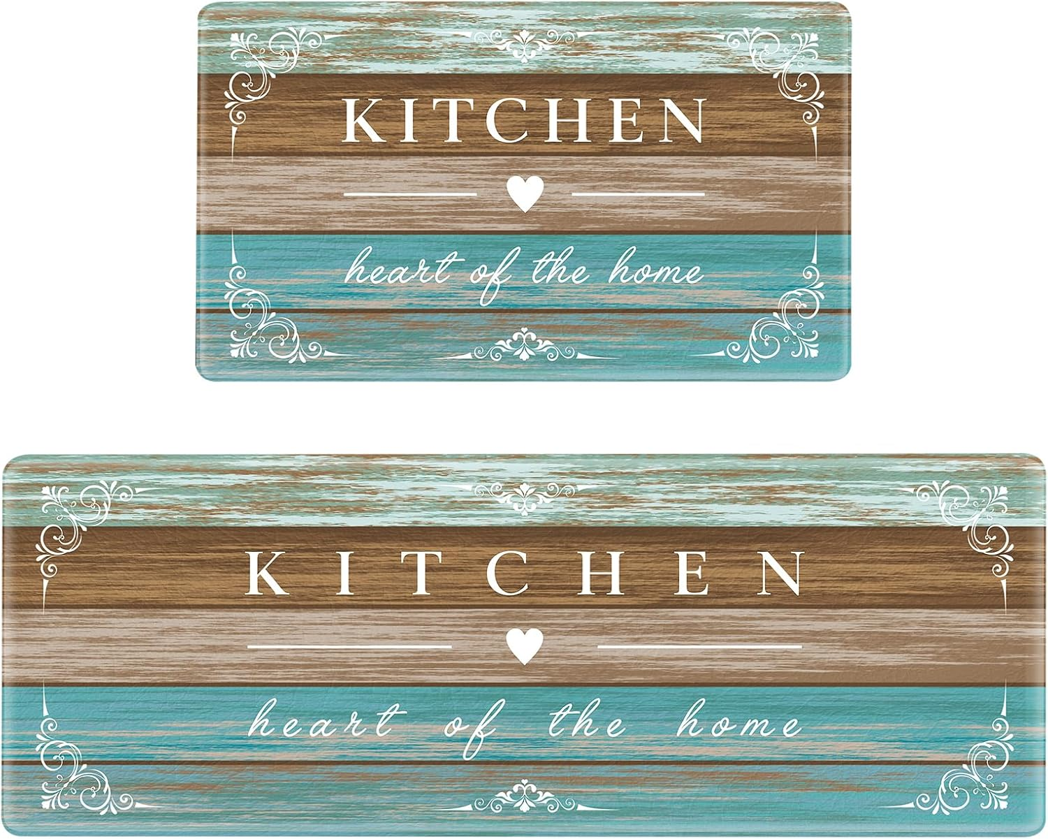 Kitchen Rugs Farmhouse Cushioned anti Fatigue Kitchen Mats 2 Piece Set Non Slip Waterproof for Floor, Rustic Wooden Comfort Standing Mats for Kitchen, Office, Sink, Laundry