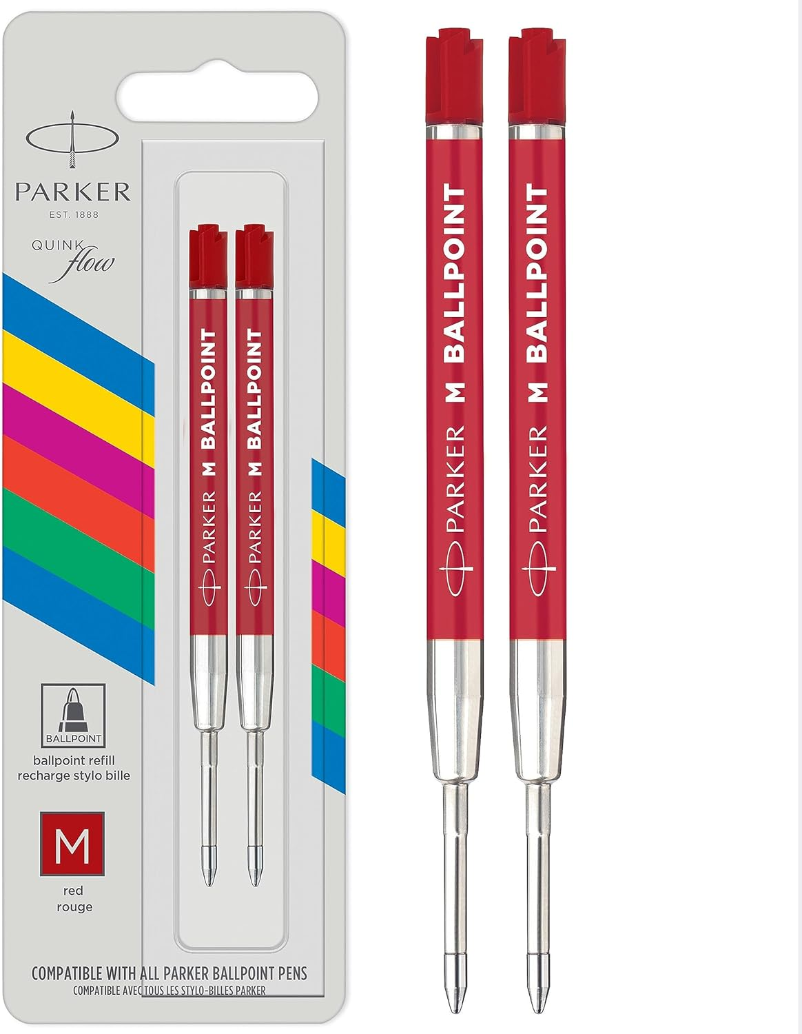 Parker Ballpoint Pen Refill | Medium Tip | Red Quinkflow Ink | 2 Count