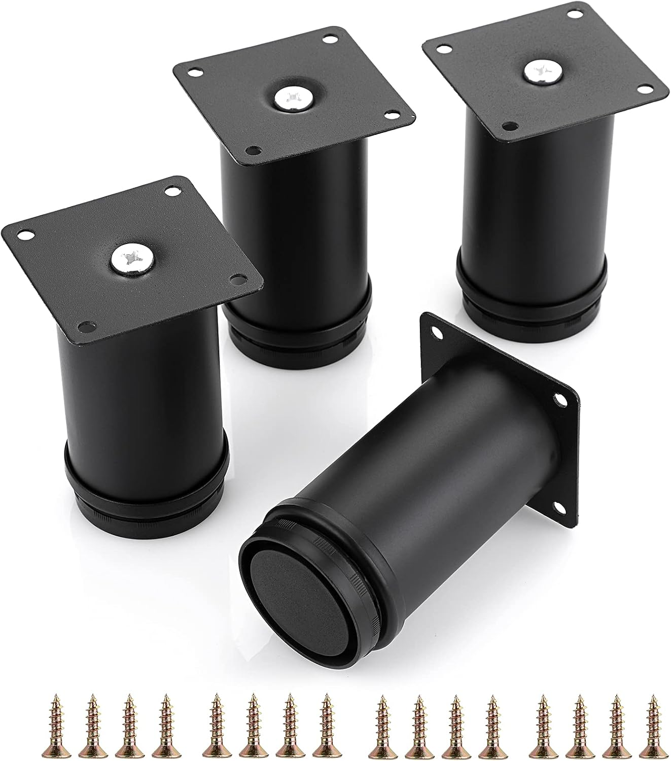 4PCS 4 Inch Furniture Legs Feets Metal Cabinet Legs, Adjustable round Metal Furniture Replacement Legs Corner Feets Heavy Duty Table Leg Extenders for Sofa Couch Chair