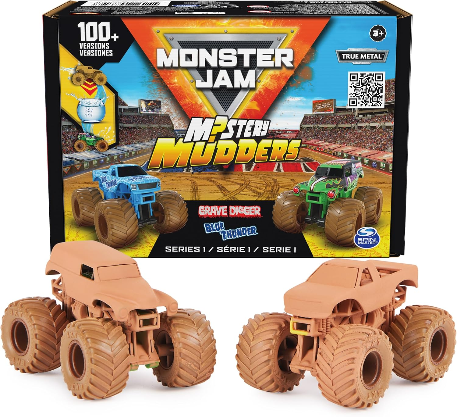 , Mystery Mudders 2-Pack Monster Trucks, Official 1:64 Die-Cast Vehicles, Wash to Reveal (Styles Will Vary), Kids Toys for Boys 3 and Up