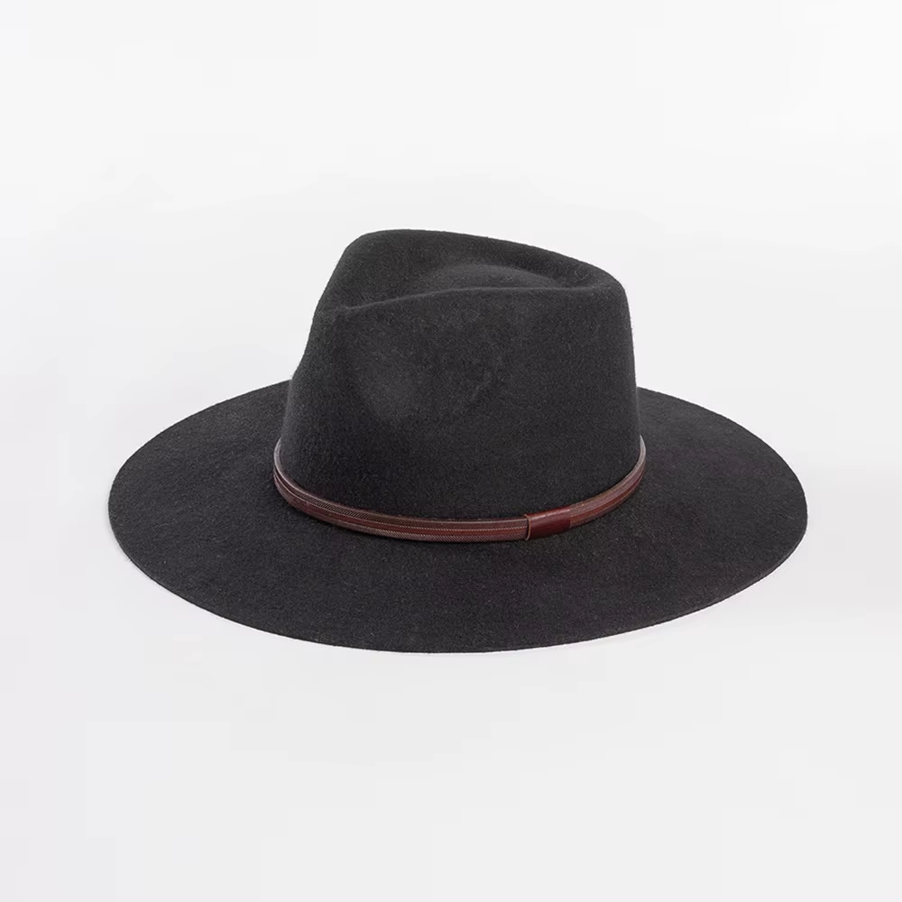 Fashion Vintage Brown Wool Fedora Hat with Belt for Women Men Autumn Winter Unisex Wide Brim Warm Felt Hat