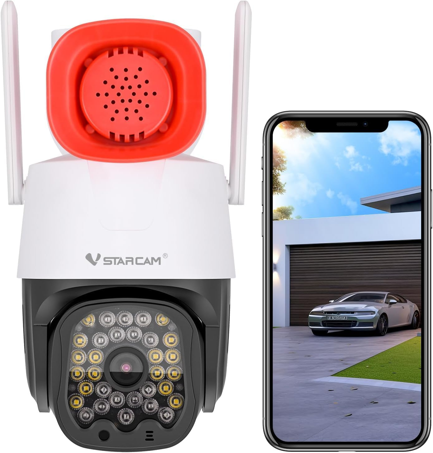 3MP Security Camera Outdoor,Home Camera Security, Outdoor Wifi Camera with 2.5-Inch High-Decibel Speaker, 360° PTZ Camera, Motion Detection,Two-Way Audio,Siren, Color Night Vision 01