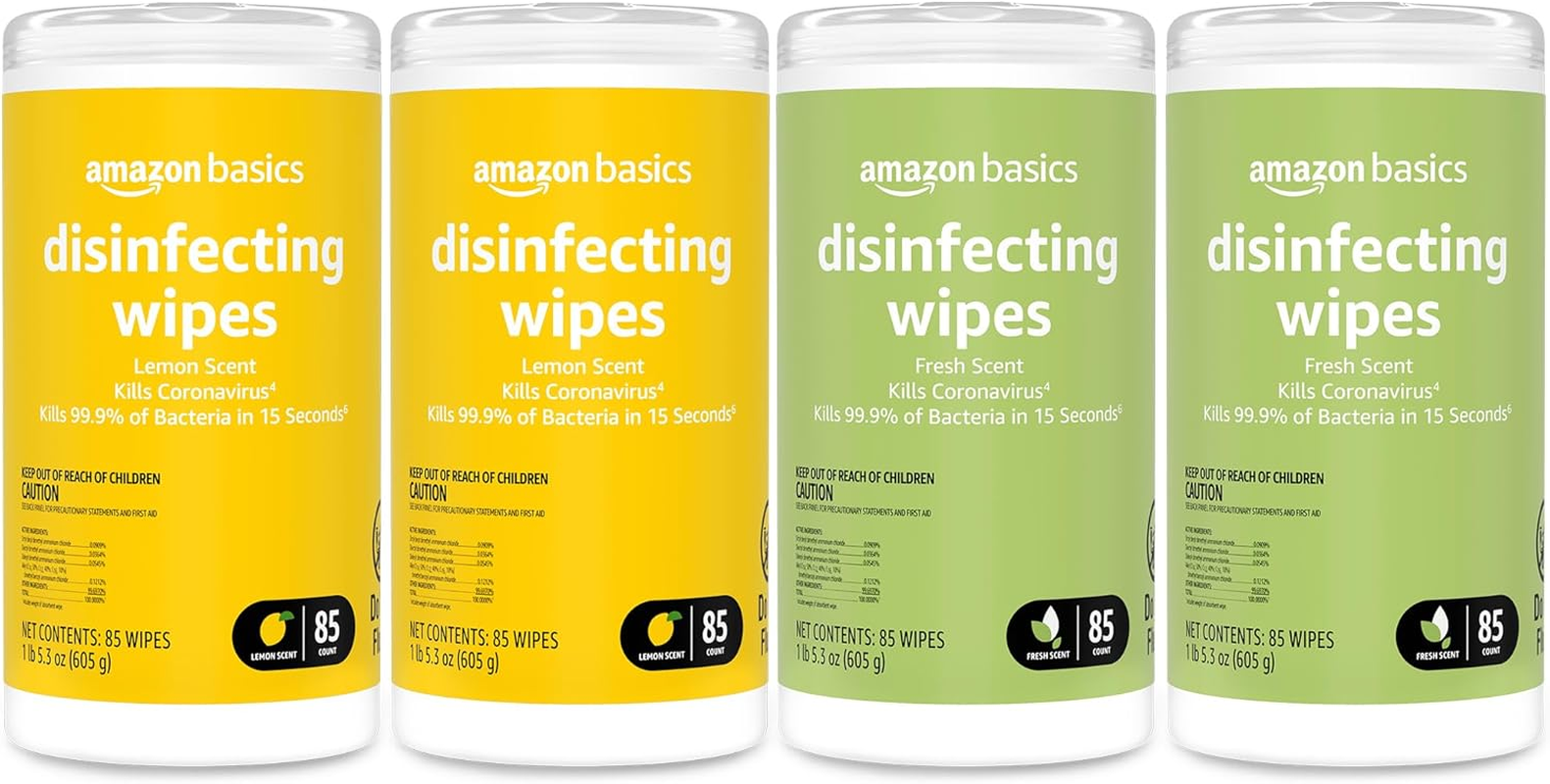 Wipes, Lemon & Fresh Scent, Sanitizes/Cleans/Deodorizes, 340 Count (4 Packs of 85)