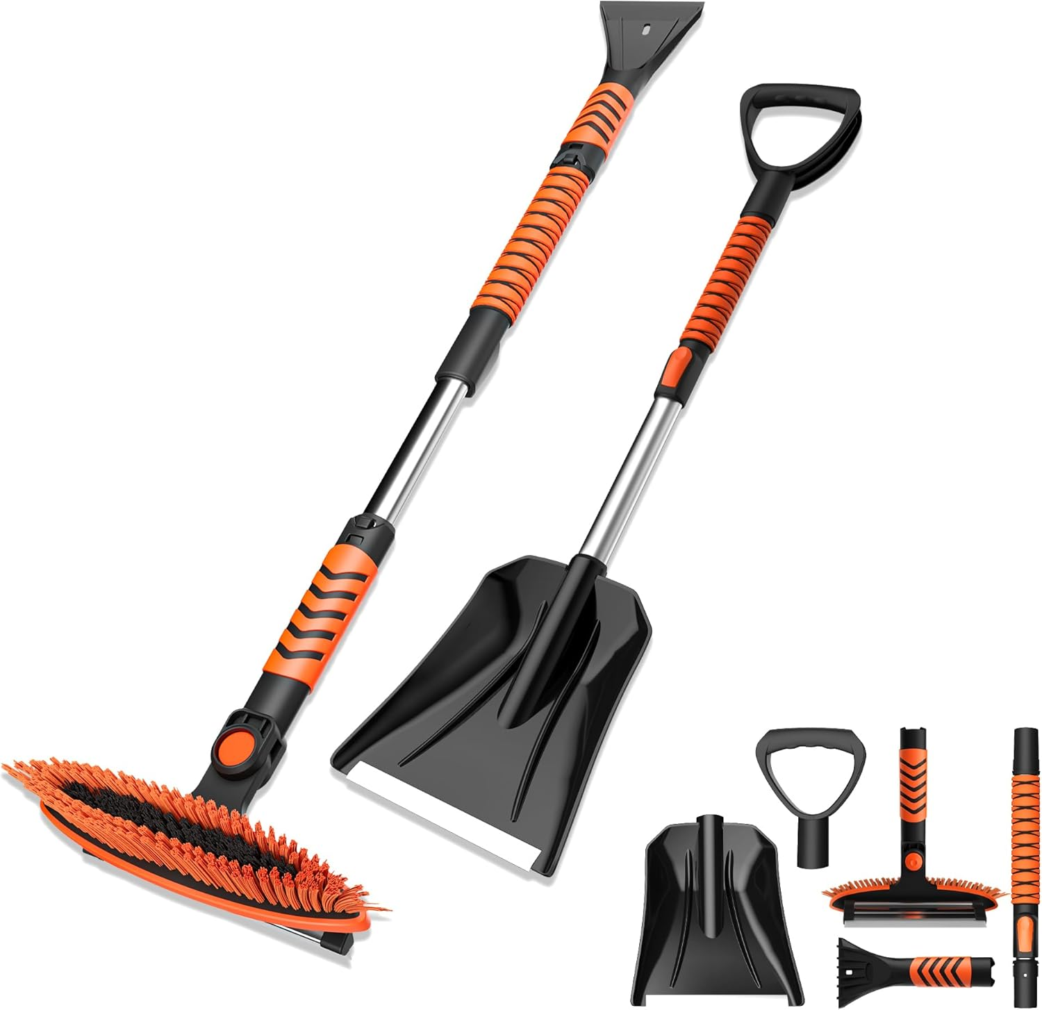 42-Inch Extendable Snow Brush with Ice Scraper, Non-Scratch Squeegee with 270-Degree Brush Head, Snow Brush for Car Windshield, Snow Shovel and Brush for Car, Truck, SUV