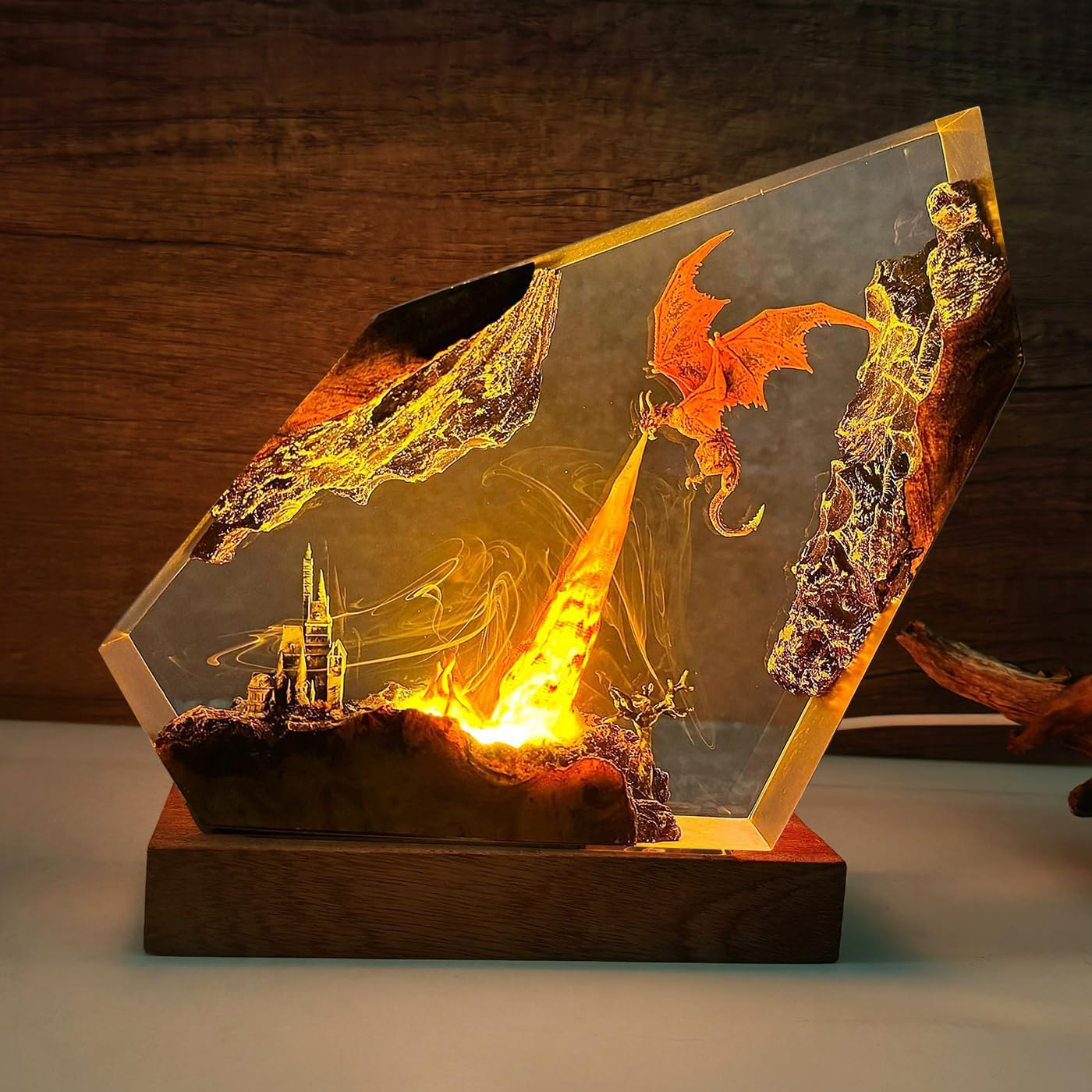 Epoxy Fire Dragon Resin Lamp, Handmade Resin Night Light with USB Port, Multi-Color LED Light, Ideal Home Bedroom Decor, Unique Birthday Holiday Gifts for Father Men Husband Boyfriend Him Kids (6