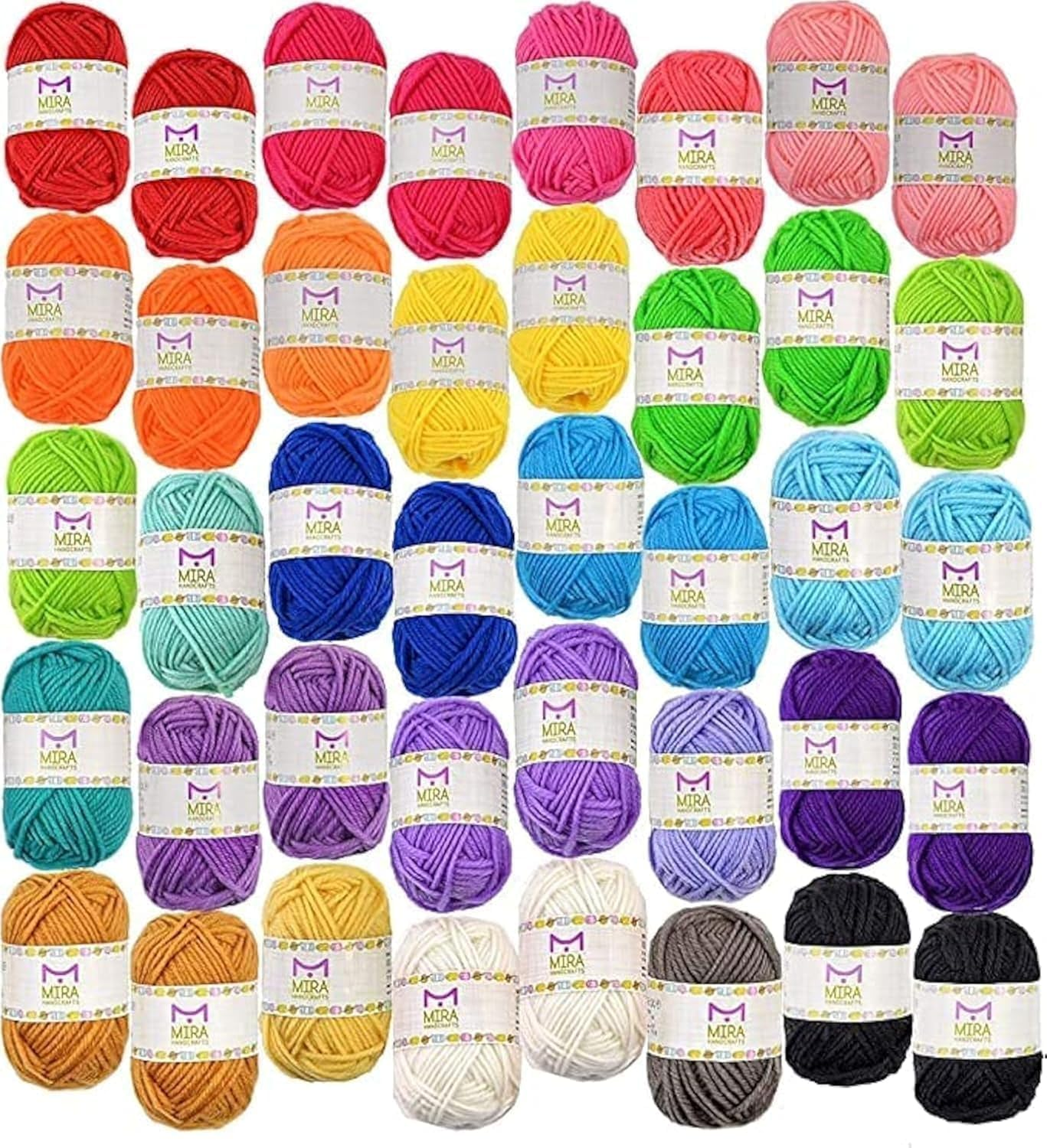 40 Assorted Colors Acrylic Yarn Skeins with 7 E-Books - 875 Yards of Perfect Yarn for Crocheting and Knitting Mini Project - by Mira Handcrafts