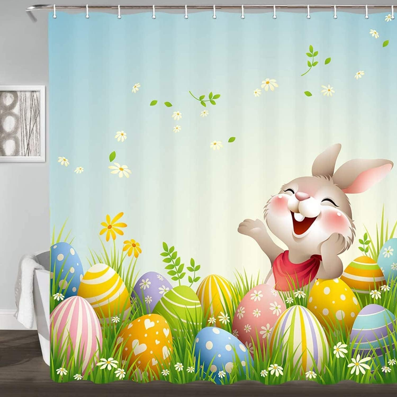 Easter Shower Curtain, Funny Shower Curtain Set Shower Curtains for Bathroom, Waterproof Bathroom Shower Curtain Sets with Hooks for Easter Decorations Bathroom Decor 72