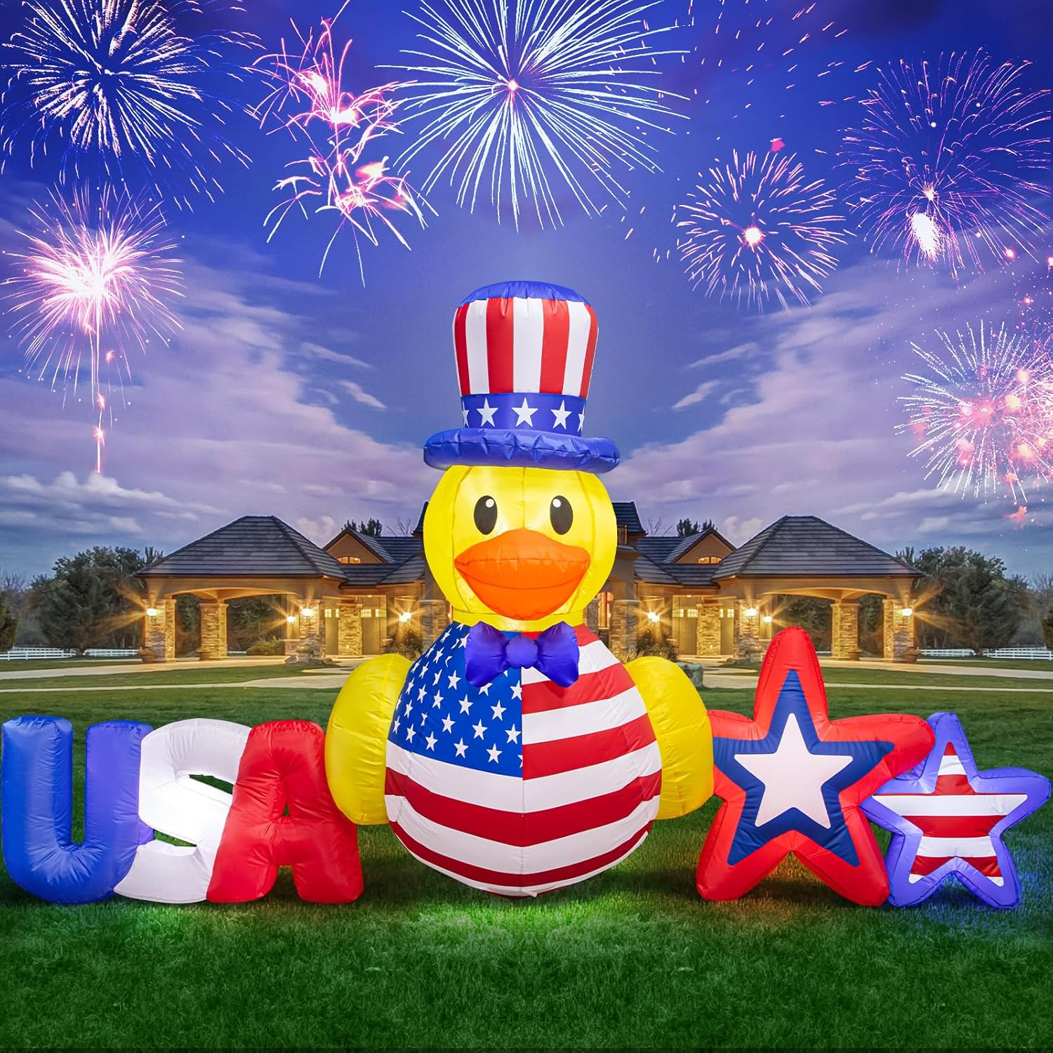8.8FT 4Th of July Inflatables Outdoor Decorations Duck USA Patriotic Blow up Yard Decorations with LED Lights for Memorial Independence Day Fourth of July Party Lawn Garden outside Decor