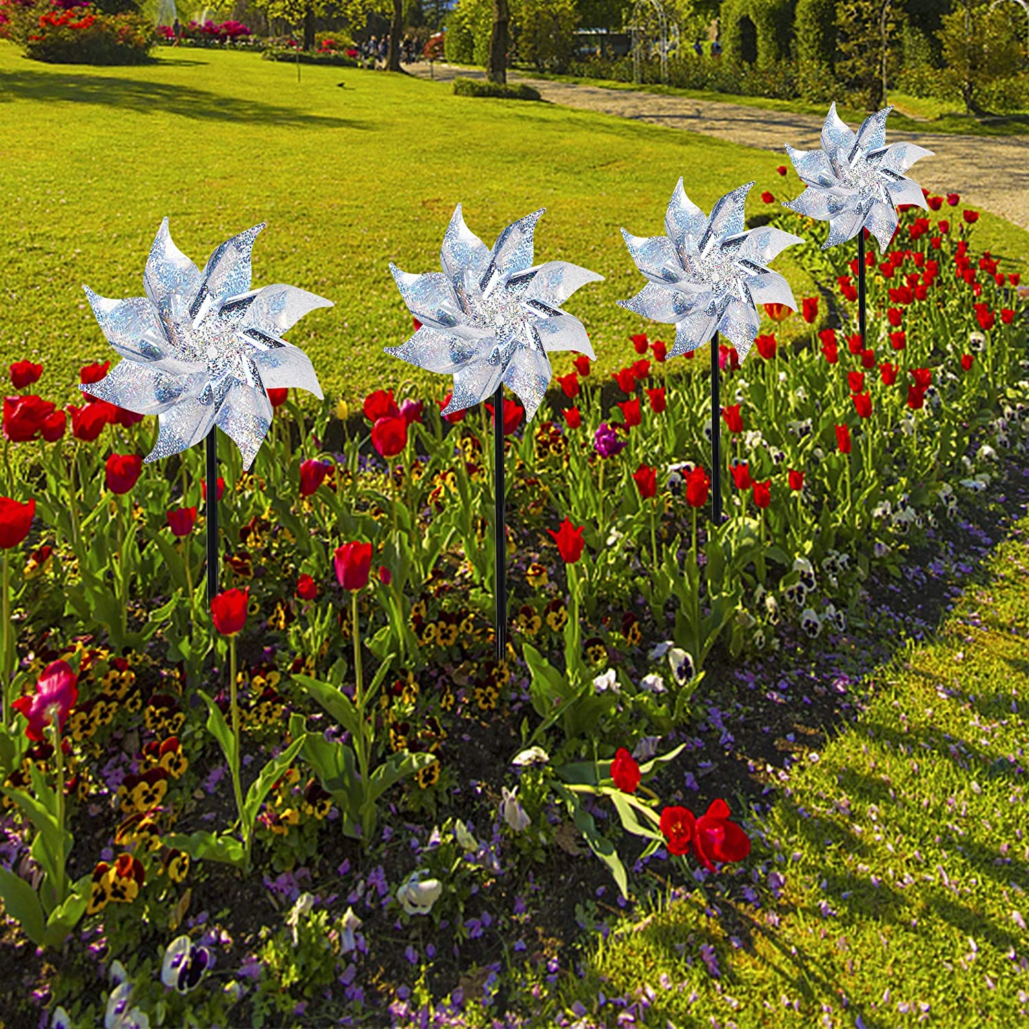 Hausse 10 Pack Reflective Pinwheels with Stakes, Extra Sparkly Pinwheel for G... - Picture 4 of 16