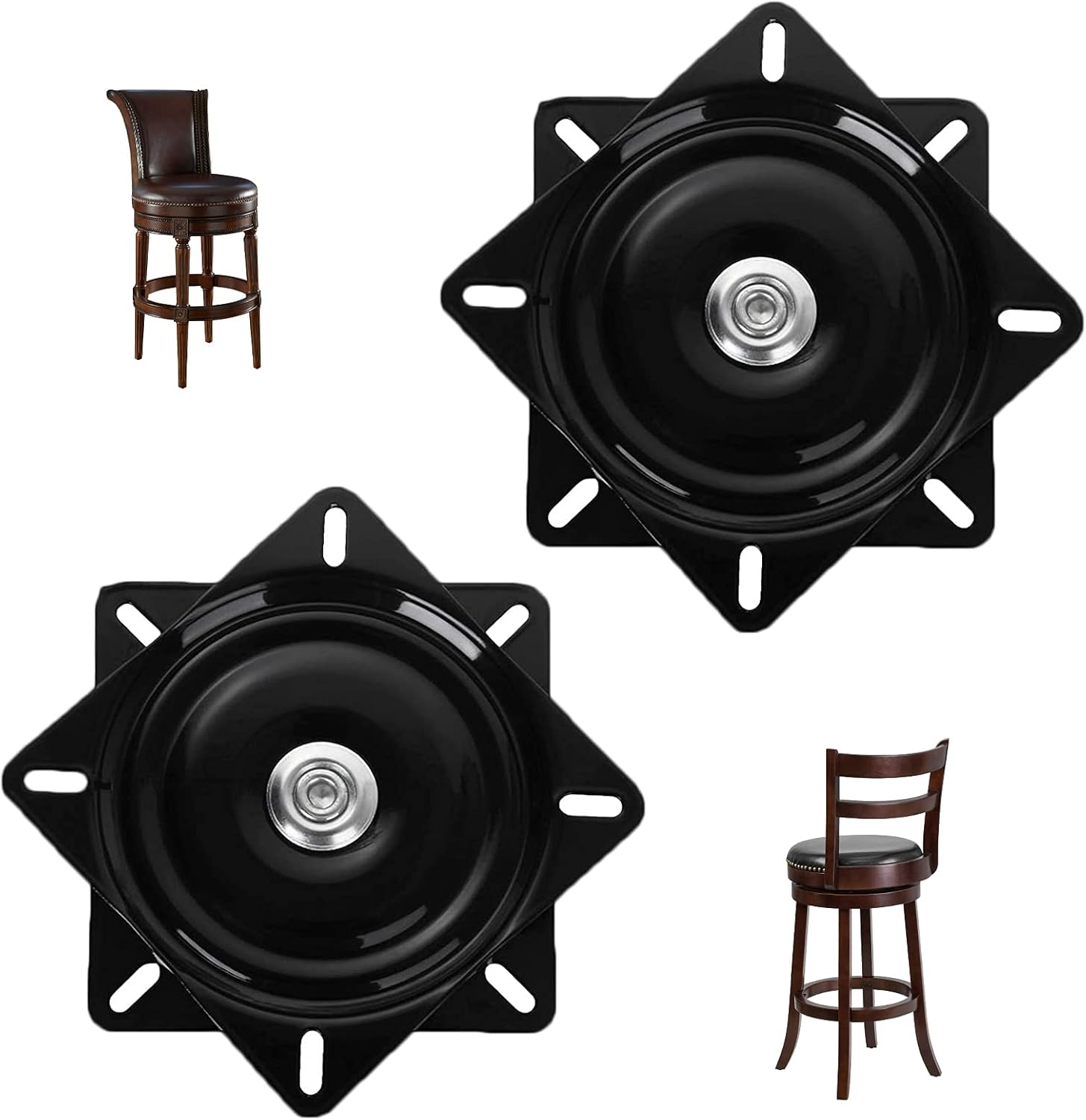 2 Pack 6 Inch Heavy Duty Bar Stool Swivel Replacement, 400Lbs Capacity Swivel Mechanism Plate for Furniture, Seat Swivel Base Bar Stool Swivel Mount Plate, Ball Bearing Swivel Boat Seat, Black