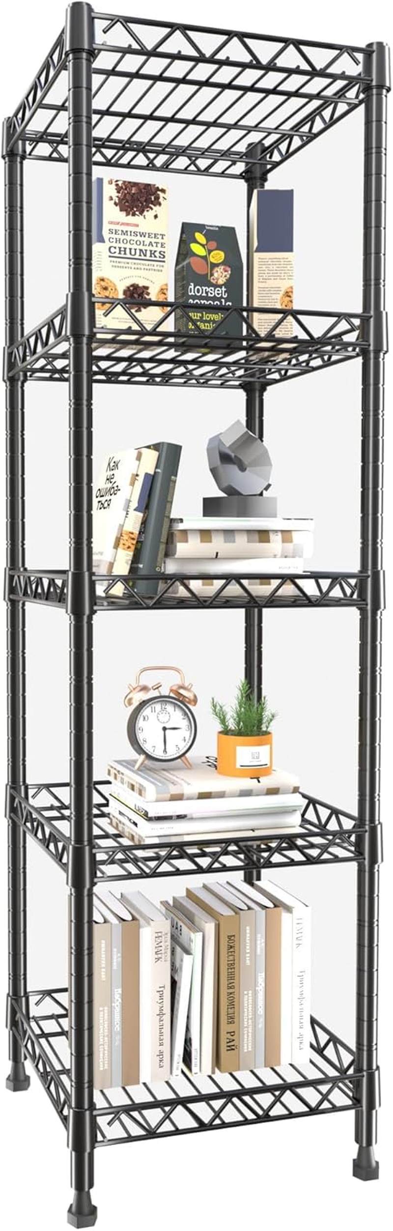 5 Tier Standing Shelving Metal Units, Adjustable Height Wire Shelf Display Rack for Laundry Bathroom Kitchen 11.8 W X 11.8 D X 50 H (5-Tier, Black)
