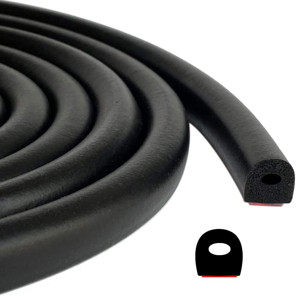 D Shape EPDM Foam Rubber Seal with Tape, Self-Adhesive Rubber Weather Stripping for Boat, Auto, RV, Marine, Garage Doors/Window and More, W:0.5
