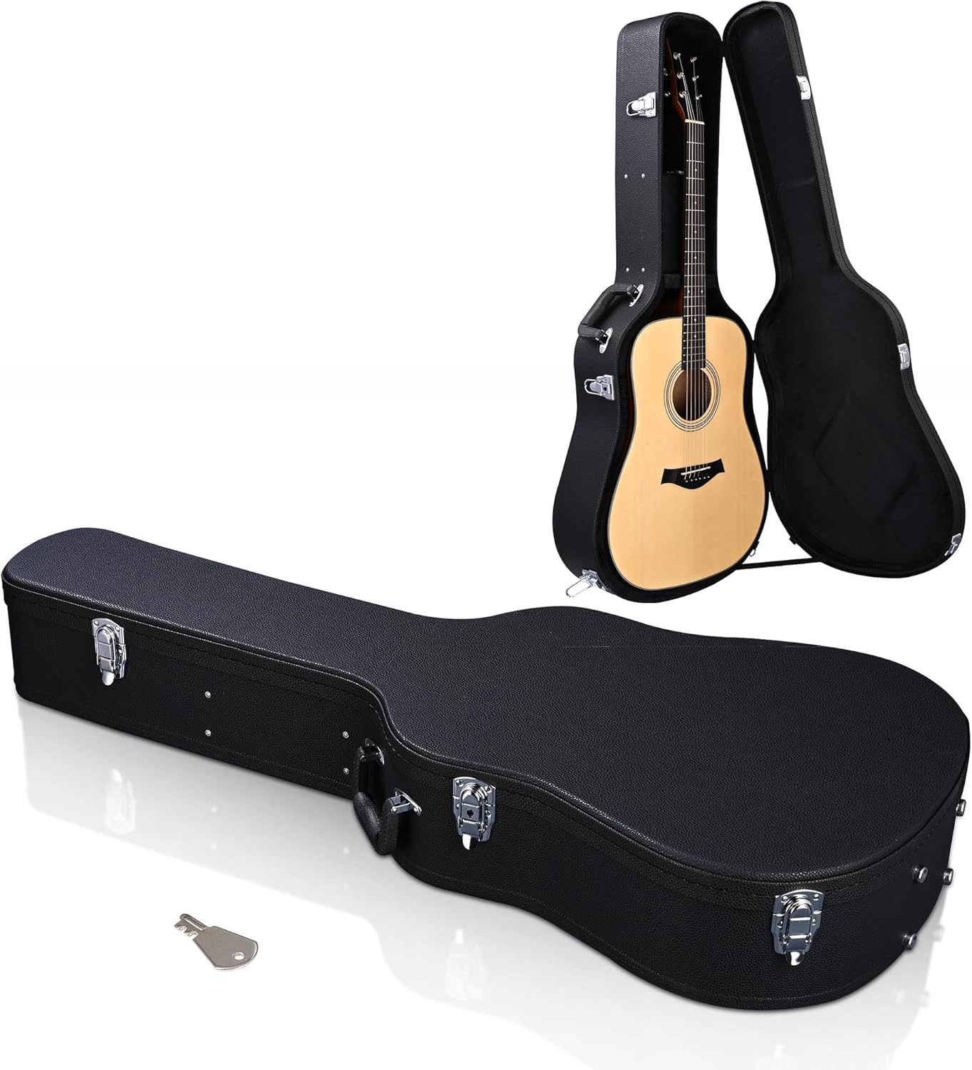 AW Acoustic Guitar Case Hard Dreadnought 41 Inch Wooden Hardshell Carrying Case with Lock Accessory Compartment for Airline Travel Black