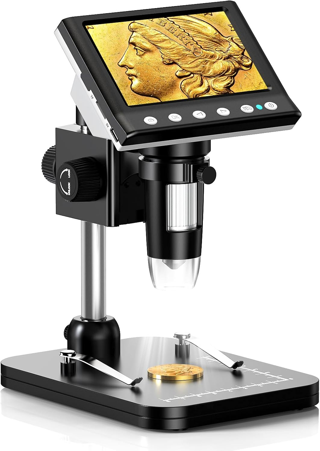 4.3'' IPS Coin Microscope, 1000X Magnification Digital Microscope for Adults，Coin Collection Supplies with 8 Adjustable Leds, PC View, Windows/Mac Compatible