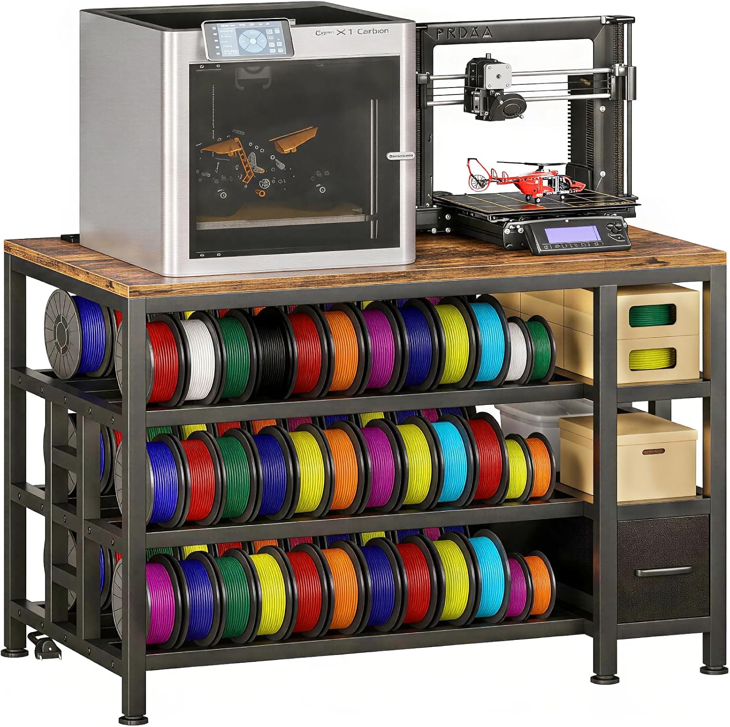 3D Printer Stand with Storage, 3-Tier Filament Storage Rack, Power Strip, Side Drawer, Heavy-Duty Printer Table, 31.4 X 24 in Worktop