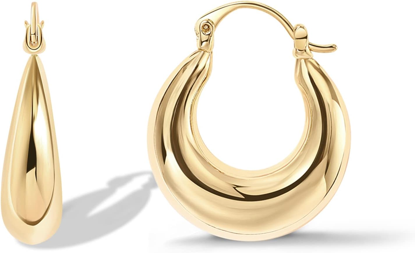 14K Gold Plated 925 Sterling Silver Posts Oval Chunky Hoop Earrings for Women - Trendy Statement Thick Gold Hoops - Lightweight Dangle Earrings