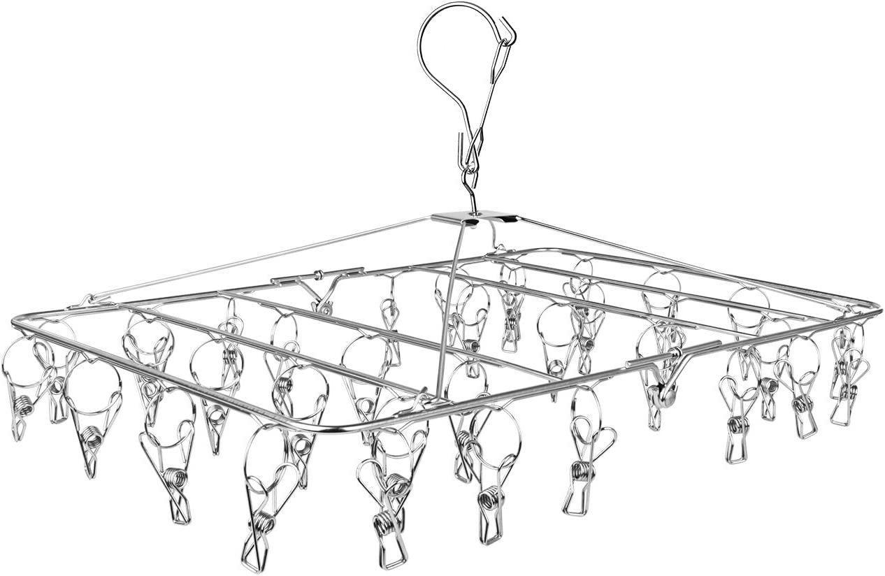 Drying Rack, 52 Clips Stainless Steel Laundry Drying Rack Folding Sock, Underwear, Clothes Hangers for Drying Towels, Bras, Lingerie, Baby Clothes
