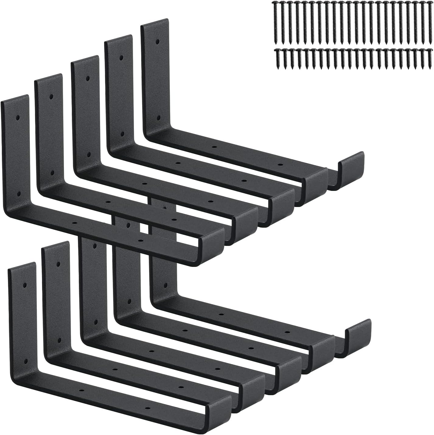 10 Pack Black L Shelf Brackets Heavy Duty 9 Inch with Lip Floating Hook Iron J Shelf Bracket Wall Mounted Rustic Shelving Support Brackets
