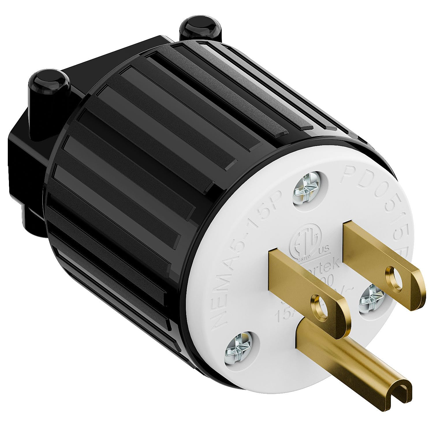 Nema 5-15P Plug, 15 Amp 125 Volt Replacement Plug, Rewirable Male Connector with Screw Terminal & Strain Relief - Heavy Duty Contractor Grade for Extension Cords, DIY Power Cords,Black+White