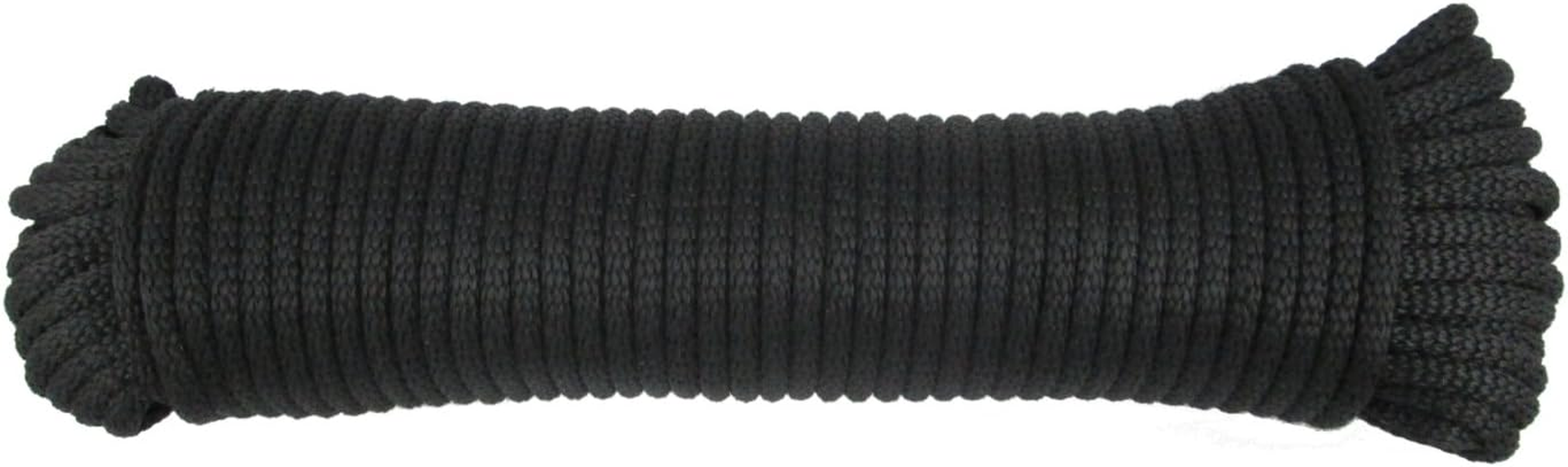 1/4 Inch Black Dacron Polyester Rope - 100 Foot Hank | Solid Braid - Industrial Grade - High UV and Abrasion Resistance - Low Stretch