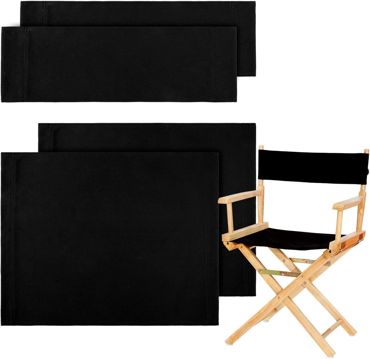 2 Set Directors Chair Canvas Replacement, Makeup Chair Seat and Back Replacement Cotton Canvas Stool Protector for Home Director Chair Medium Size (Black)