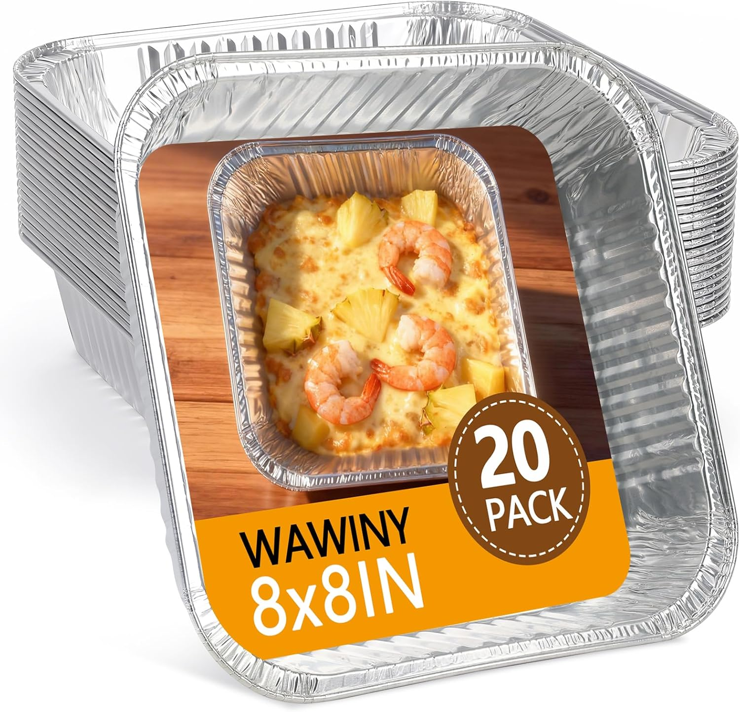 8X8 Thickened Aluminum Foil Pans, 20Pack Disposable Aluminum Pans for Roasting, Baking, Cooking, Food Prep, Chafing, Steam Table, Oven, Cake, and Party Catering.