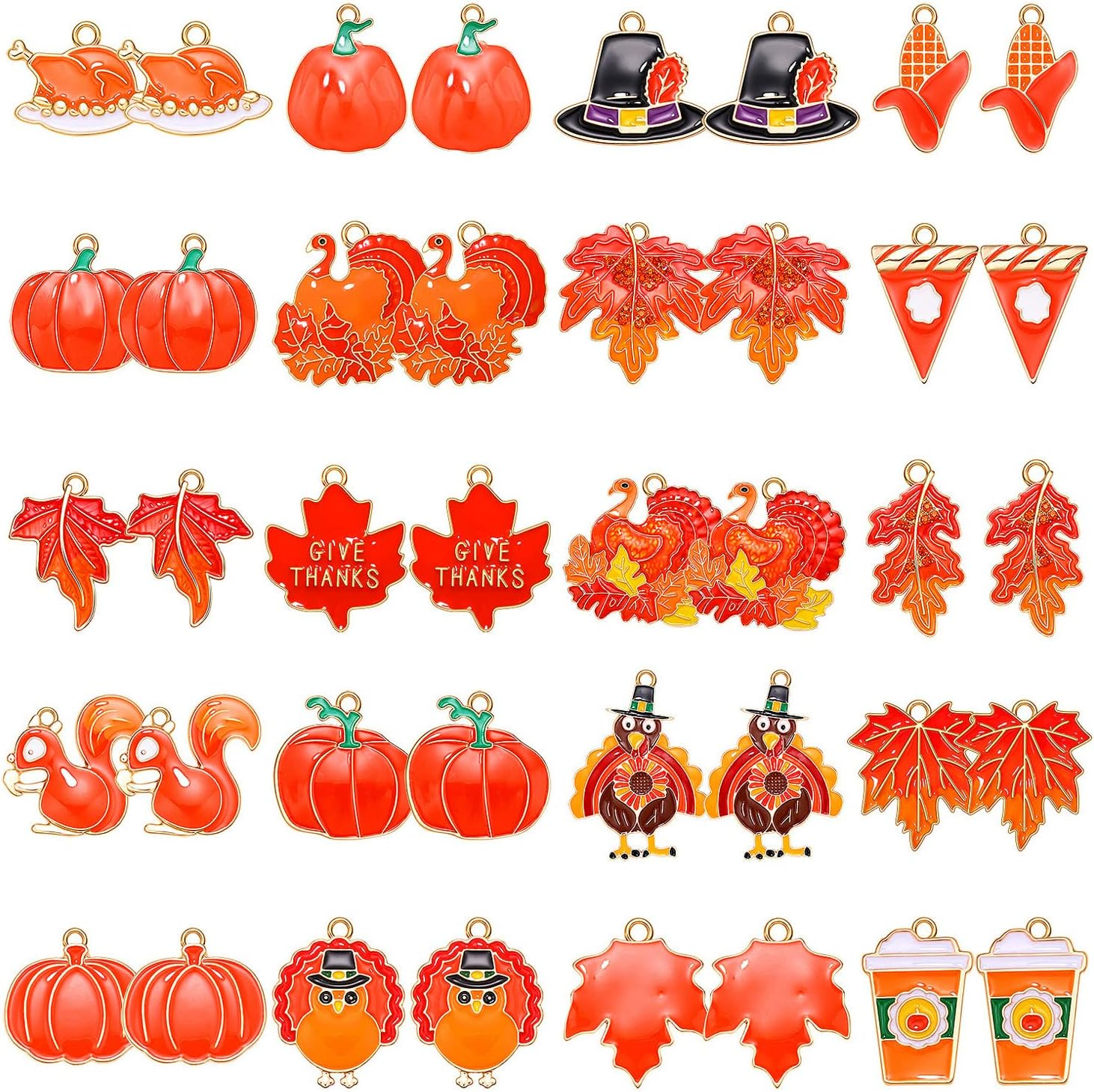40PCS Fall Charms for Jewelry Making, Thanksgiving Pumpkin Maple Leaf Turkey ...