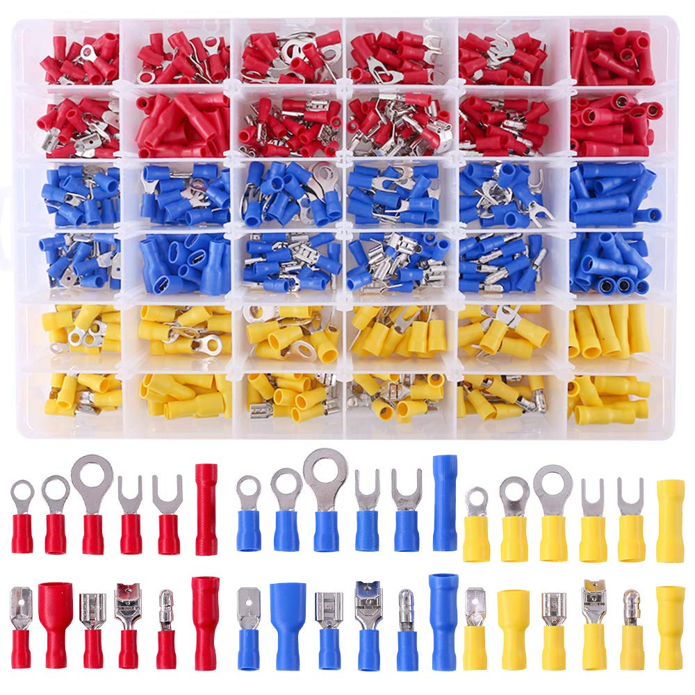 540pcs 22-16/16-14/12-10 Gauge Mixed Quick Disconnect Electrical Insulated Butt Bullet Spade Fork Ring Solderless Crimp Terminals Connectors Assortment Kit