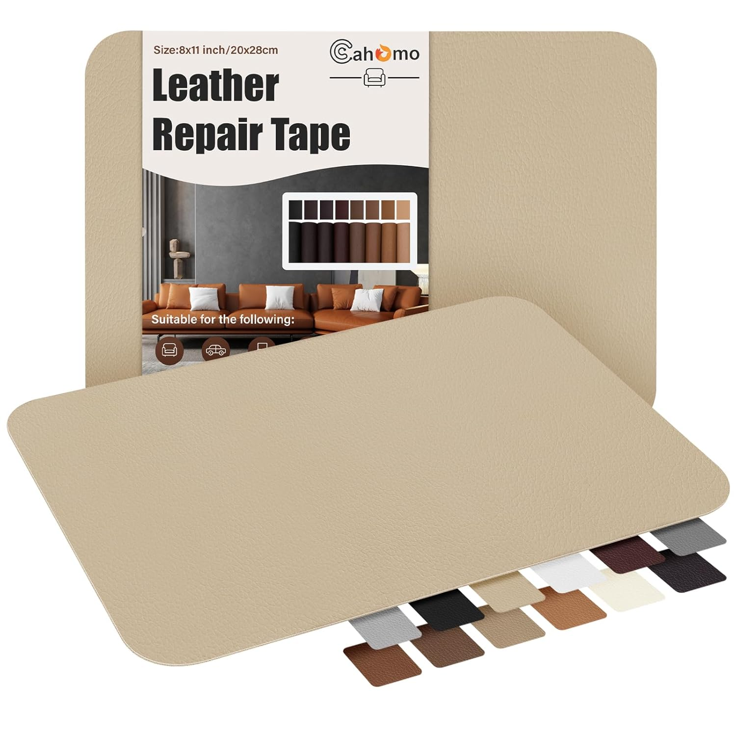 Cahomo Self-Adhesive Leather Repair Patches,8X11 Inch Leather Repair Tape for Couches,Vinyl Leather Repair Kit for Furniture,Drivers Car Seats,Handbags,Jackets Beige