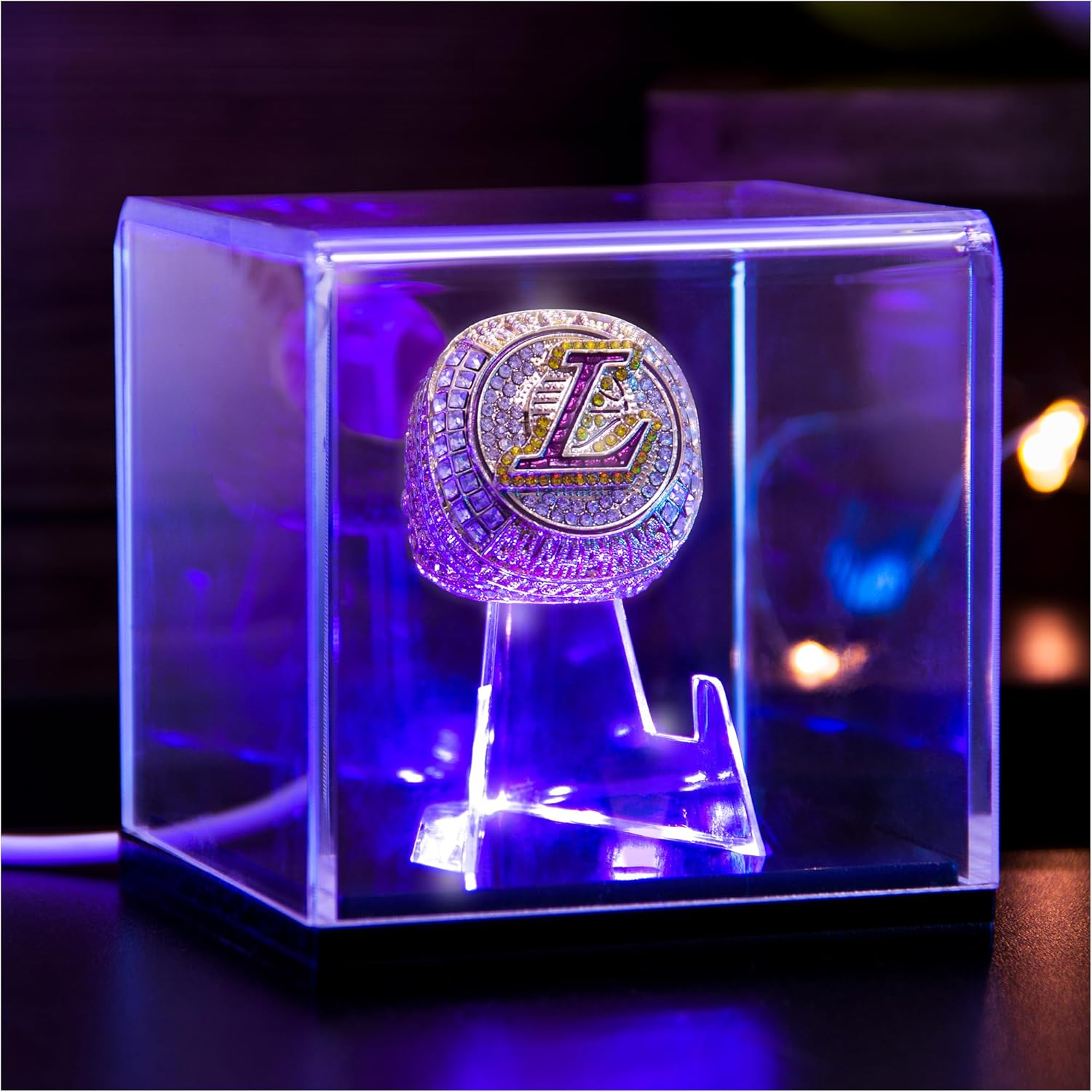 Championship Ring Display Case with Led Light, Uv-Protected Clear Challenge Coin Holder, Premium Light-Up Display Box for Memorabilia, Ideal Gift for Baseball, Softball, Super Bowl, Football Ring