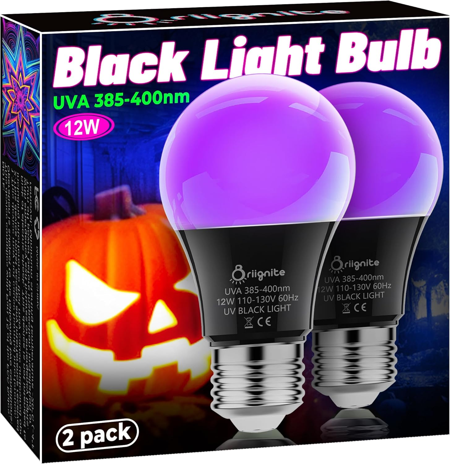 Black Light Bulbs LED Black Light for Halloween Decoration 2 Pack