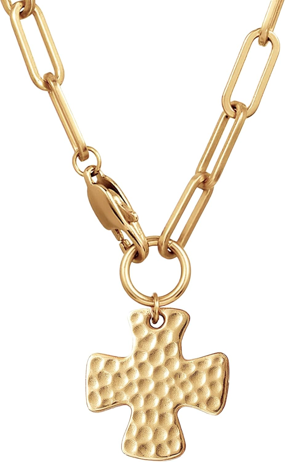 Chunky Cross Necklace for Women Trendy 14K Gold Plated Statement Cross Pendant Necklace Vintage Paperclip Snake Choker Chain Non Tarnish Necklace Jewelry