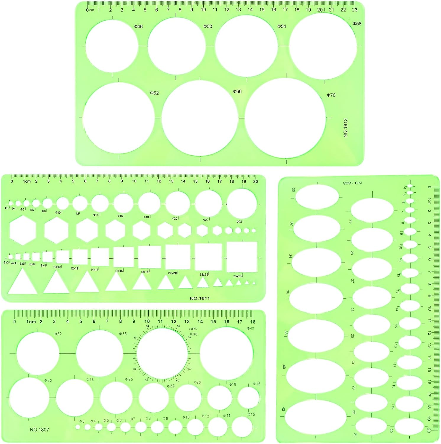4Pcs Circle Template for Drawing Drafting | Plastic Circle/Oval/Triangle Shape Stencil for Painting Transparent Geometric Measuring Rulers for School Office Supplies