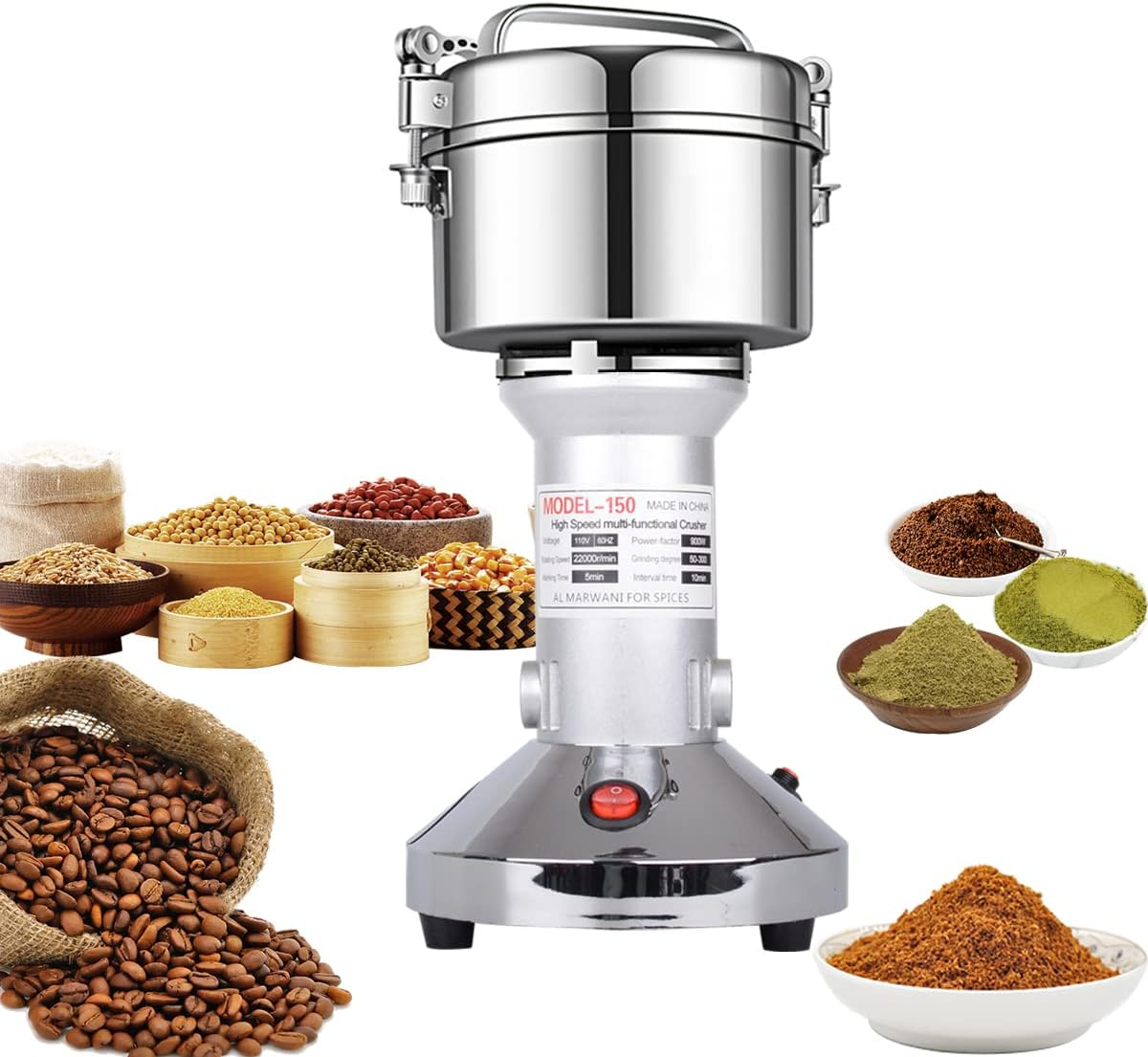 150g Electric Grain Mill Grinder Stainless Steel Wheat Corn Spice Coffee Dry