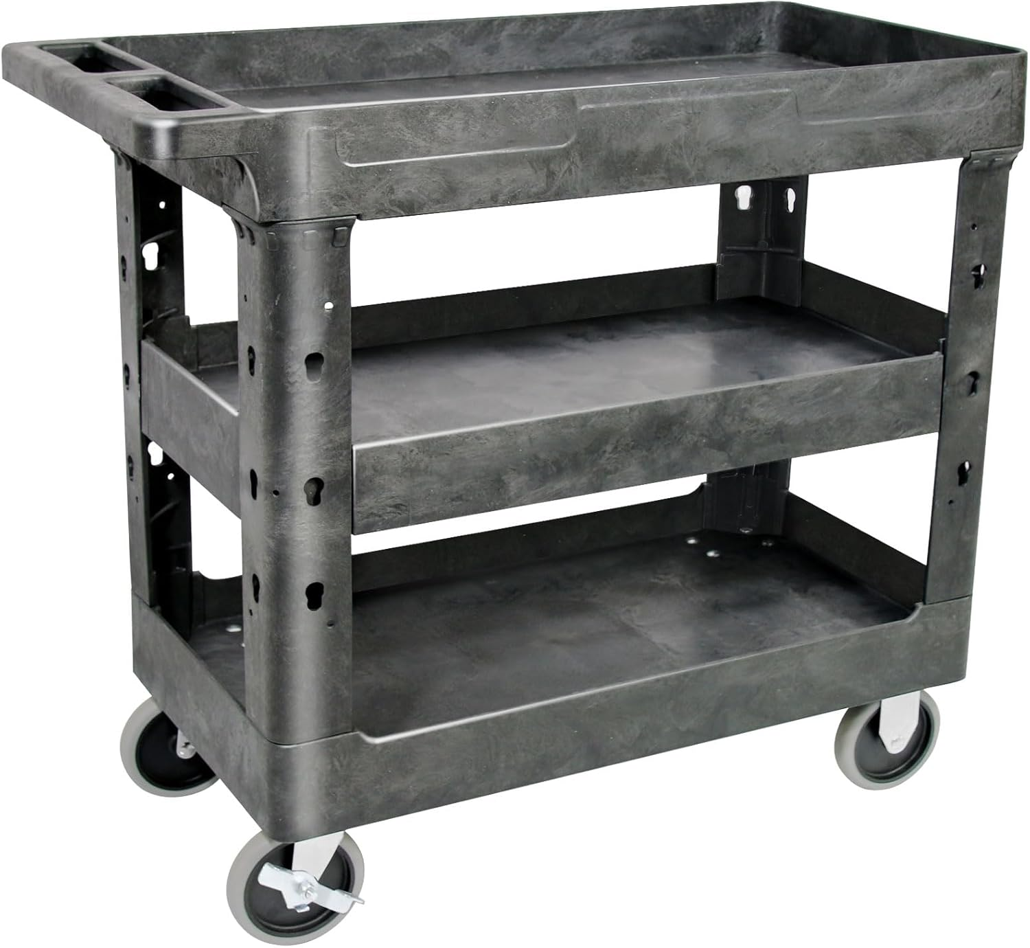 3 Shelf Utility Cart Heavy Duty Rolling Cart with Brake Wheels Storage Service Cart W/Deep Shelves for Warehouse Workshop Cleaning Office Restaurant Commercial Moving 600Lbs Capacity Black