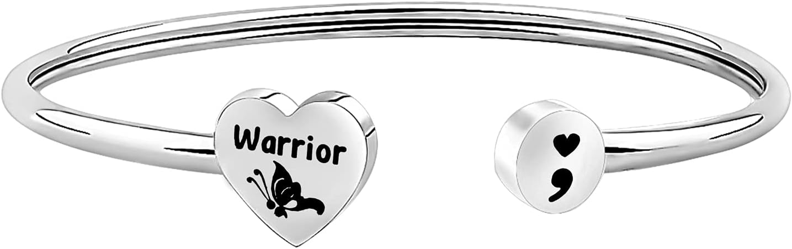 Warrior Semicolon Cuff Bracelet Depression Suicide Awareness Inspirational Encouragement Friendship Jewelry