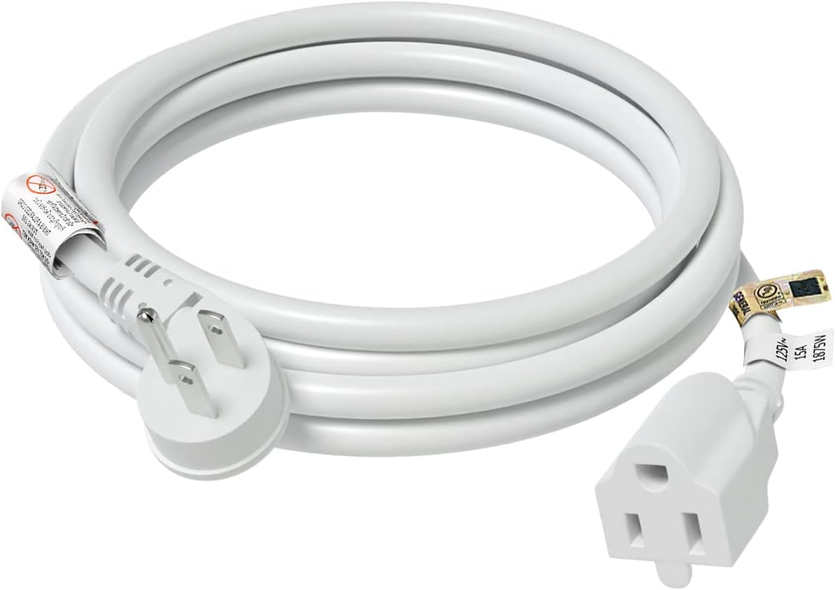 FIRMERST 1875W 6 Feet 15A Flat Plug Low Profile Extension Cord 14 AWG White, UL Listed
