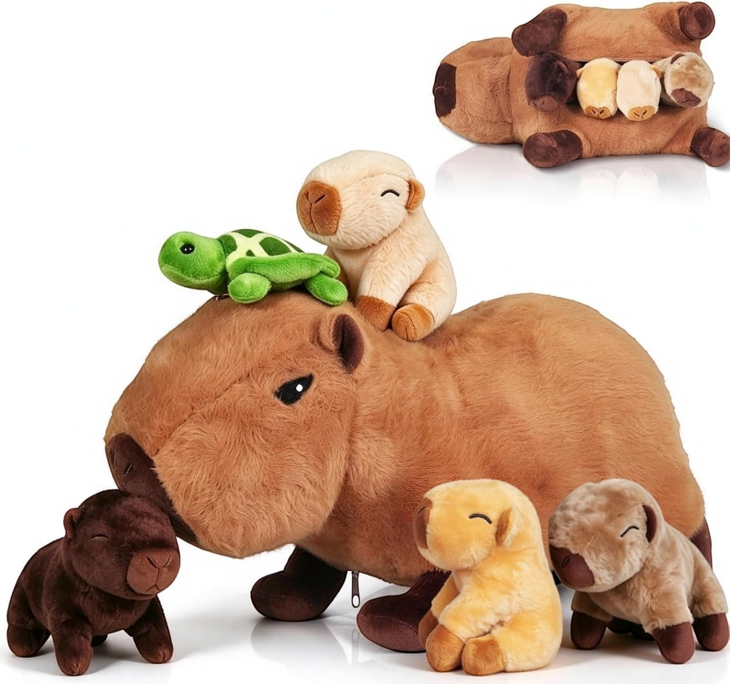 5 in 1 Capybara Plush 14 Inch Stuffed Animal with 4 Baby Capybaras