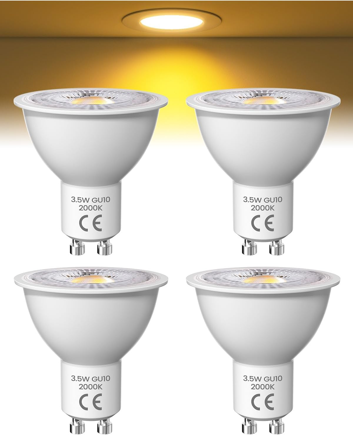 GU10 LED Spotlight Bulbs 4 Pack 3.5W Amber Warm Light 2000K