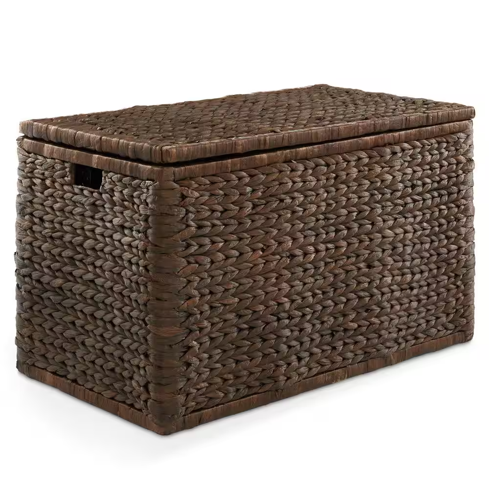 Brown Espresso 30.25 In. X 18.25 In. Wicker Hyacinth Decorative Basket Storage Chest Trunk